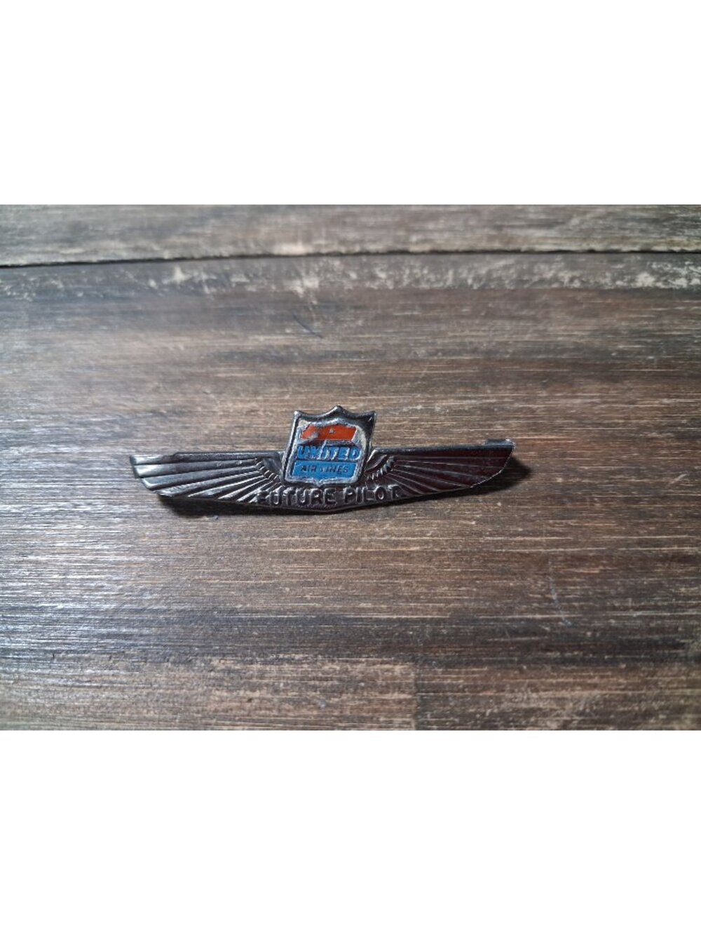 Vintage United Airlines Badge Wings Future Pilot Award Silver Tone Metal
